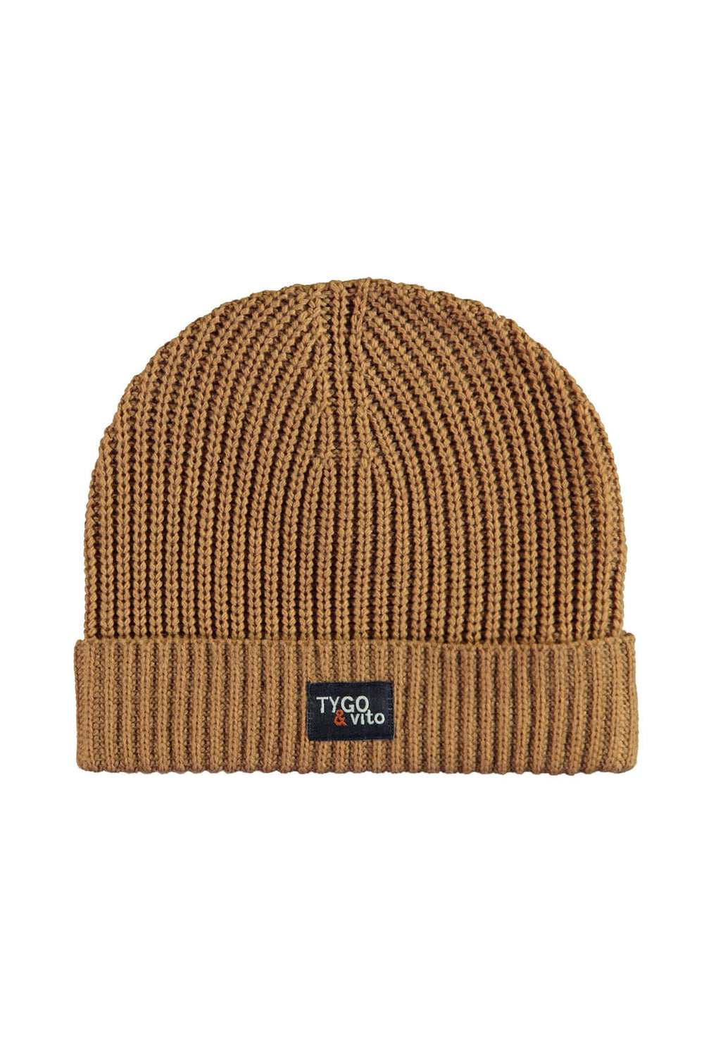 Kids beanie Morris in brown with a brand logo