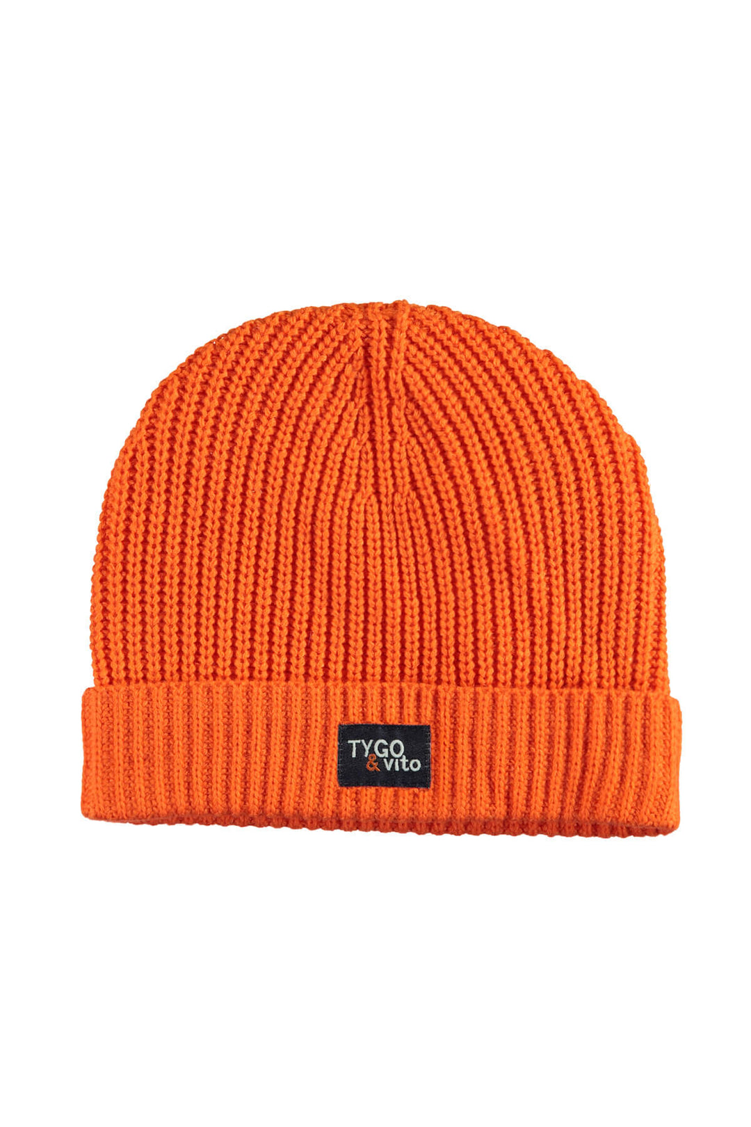 Kids beanie Morris in orange with a brand logo