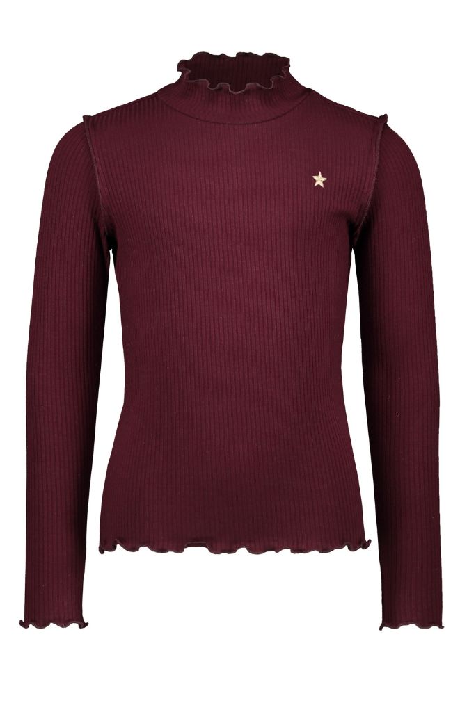 Like FLO Rib Long Sleeve Turtleneck Tee in Dark Red | Front view