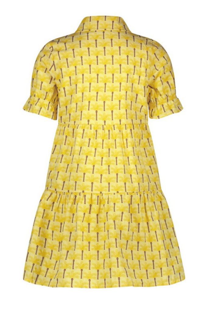 Yellow Dress with Collar and Palm Tree Print | Back View