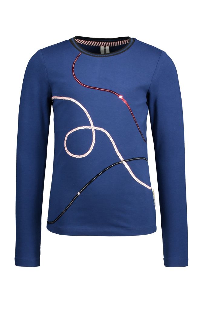 Girls Blue Long Sleeve Embroidered Tee
