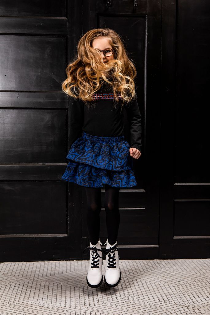 Girls Blue Marble Frill Skirt