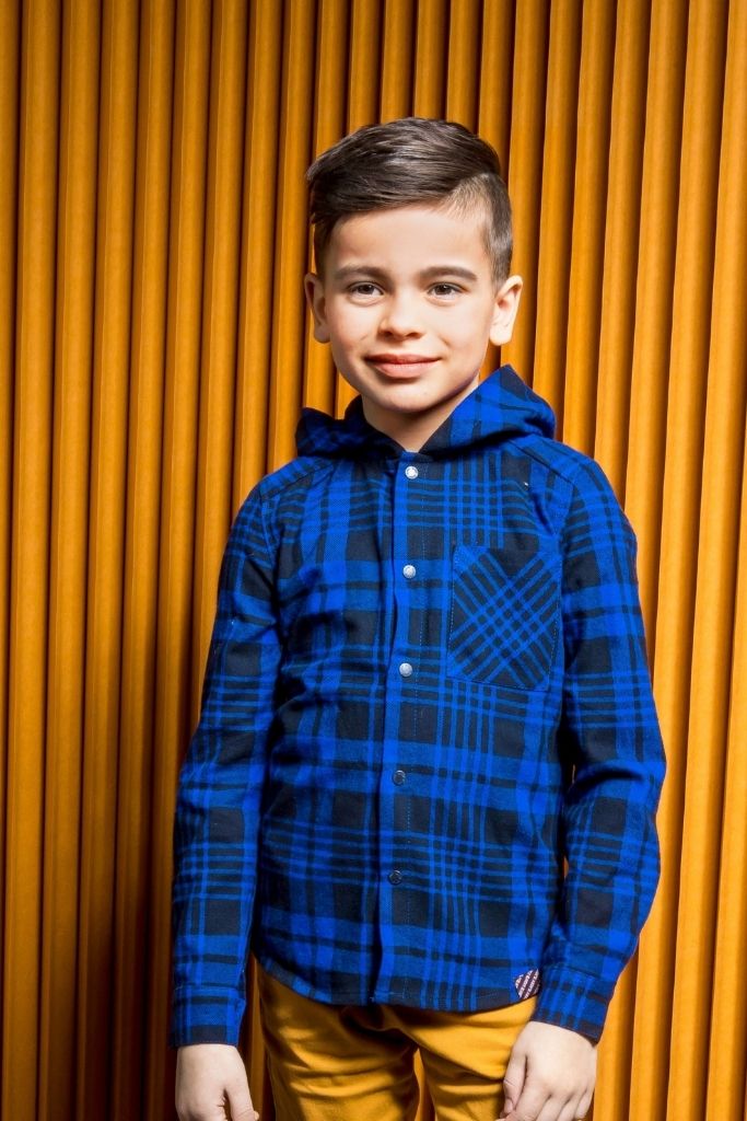 Boys Blue Hooded Long Sleeve Check Shirt