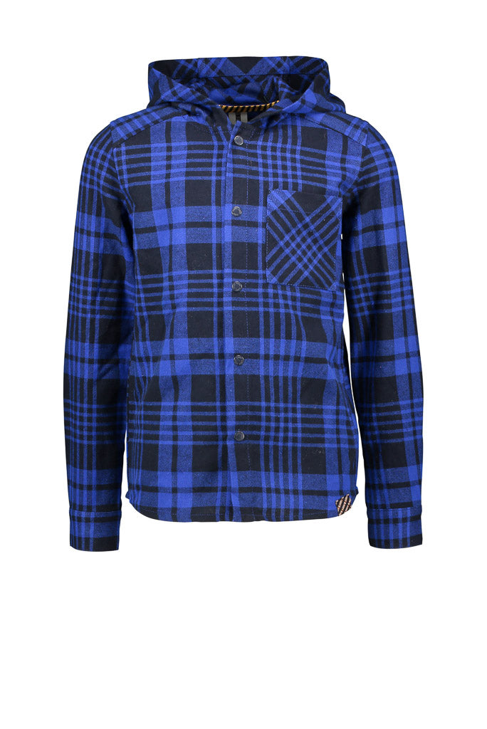 Boys Blue Hooded Long Sleeve Check Shirt