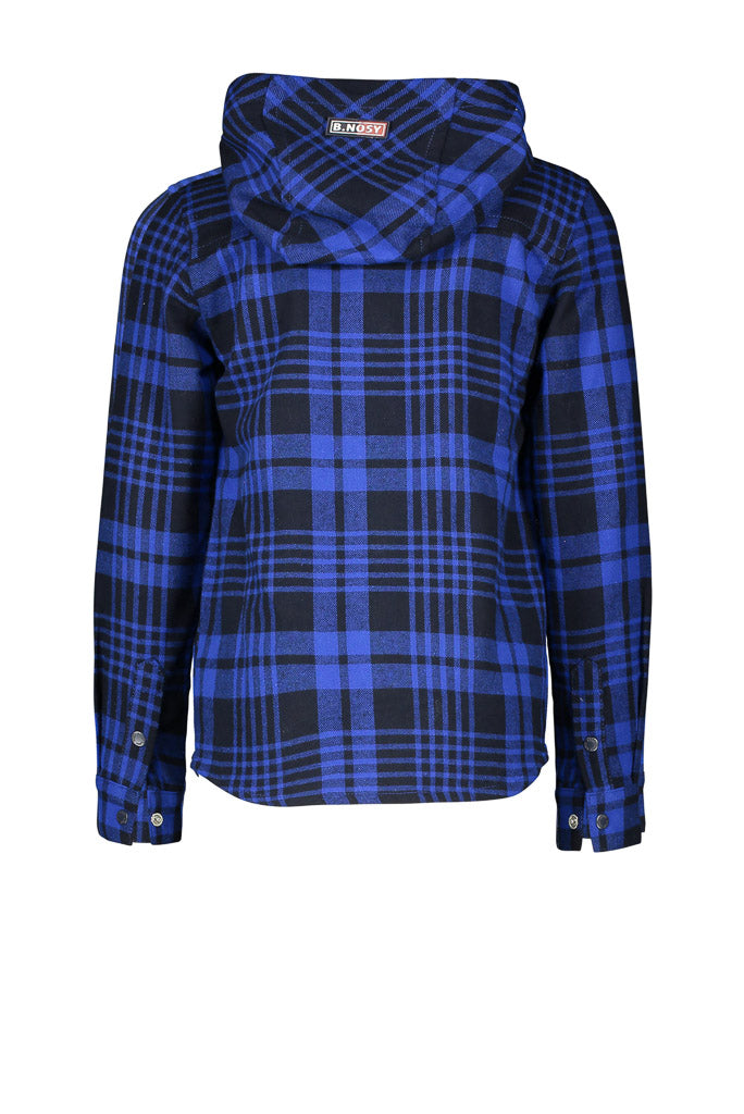 Boys Blue Hooded Long Sleeve Check Shirt