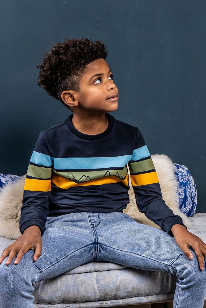 Boys Blue Stripe Crewneck Sweatshirt