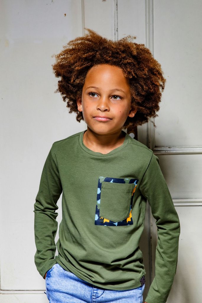 Boys Green Long Sleeve Tee With Pocket