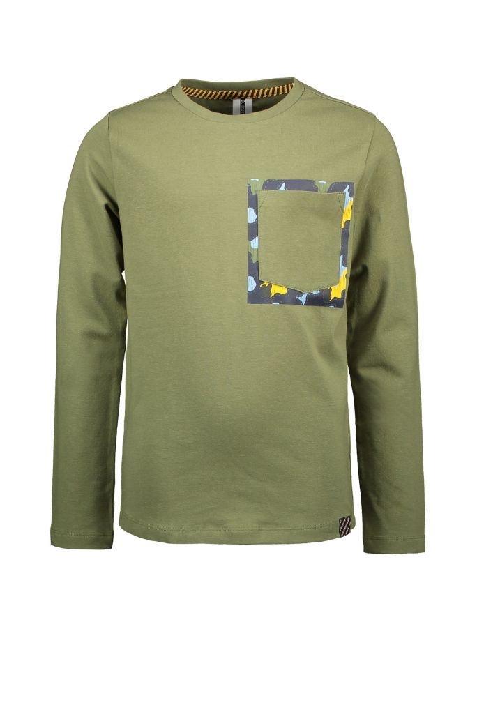 Boys Green Long Sleeve Tee With Pocket