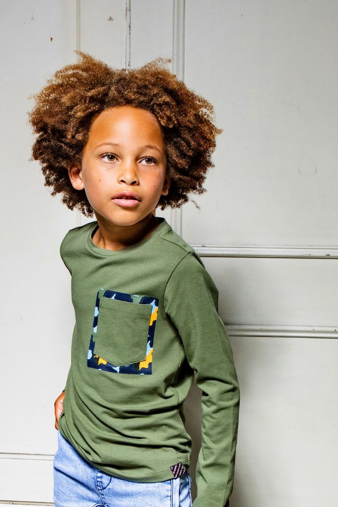 Boys Green Long Sleeve Tee With Pocket