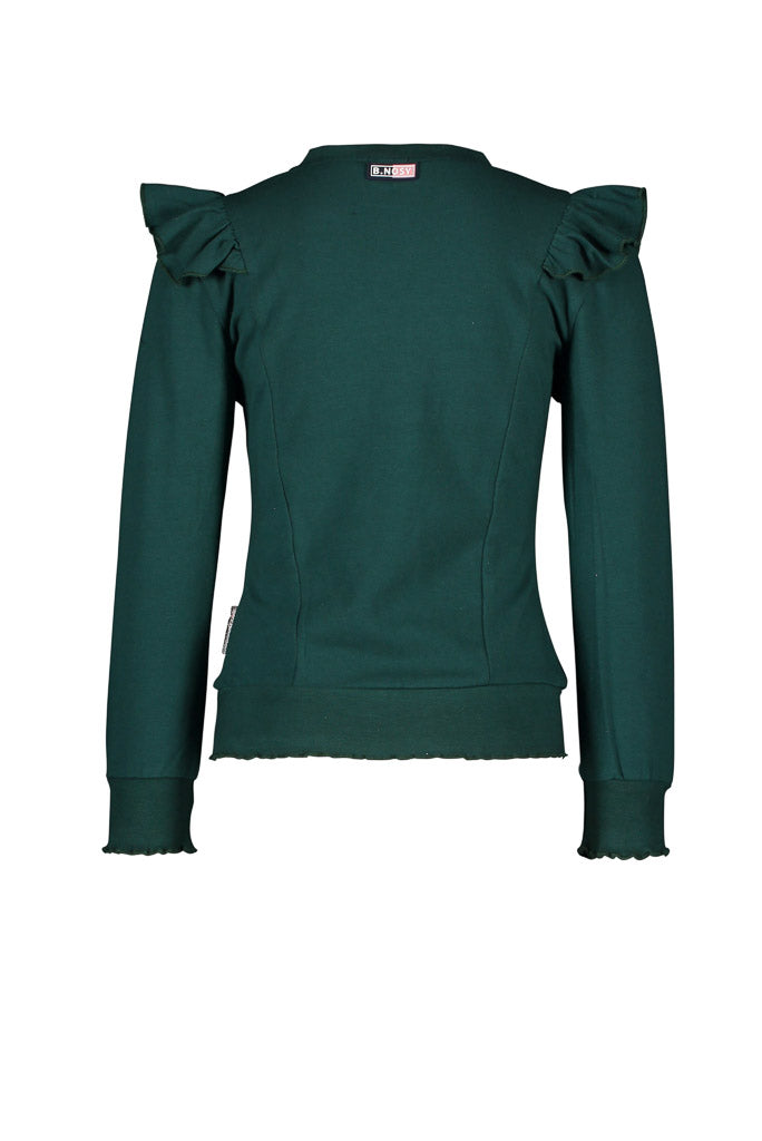 Green Ruff Top Girls Green Long Sleeve Ruffle Top by B.Nosy | On Sale Now