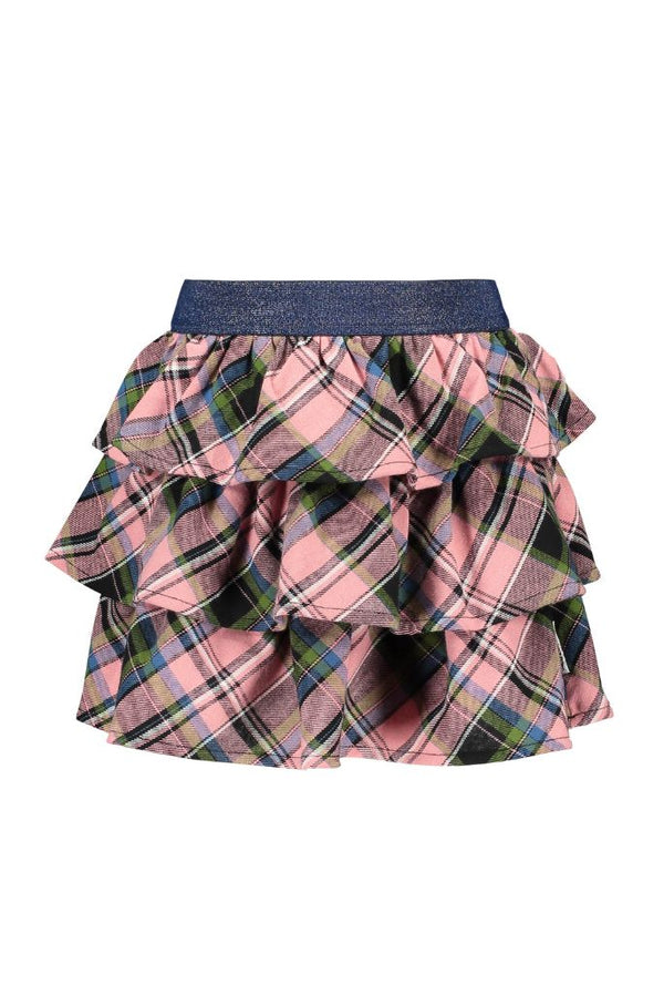 B.NOSY Girls Layered Pink Ruffle Check Skirt | Designer Skirt