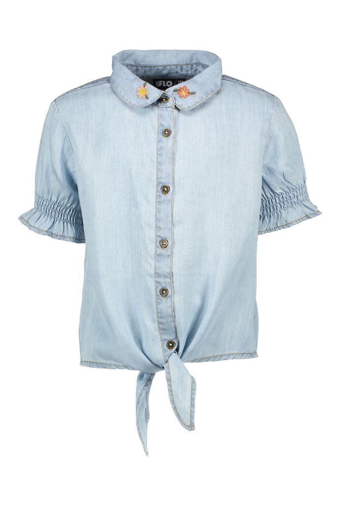 Girls Light Denim Knotted Blouse