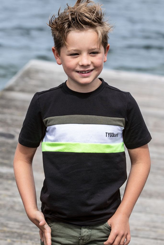 TYGO Boys Organic Black Colour Block T-Shirt