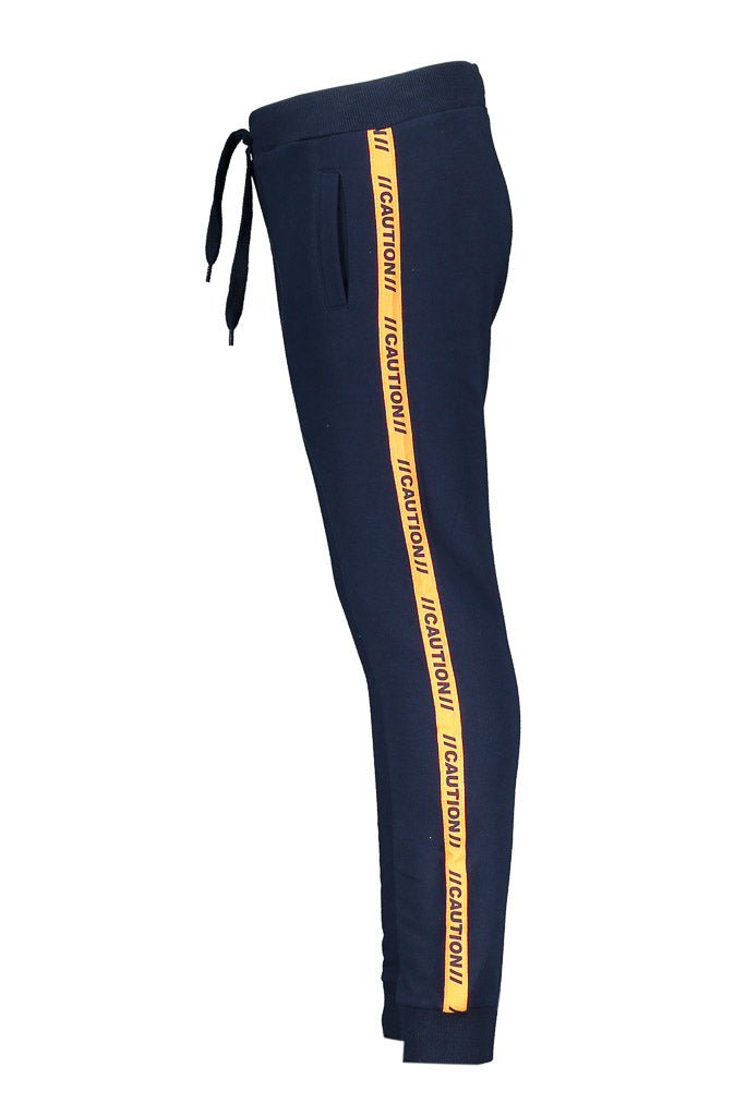 Boys blue track pants with contrast tape | Side View