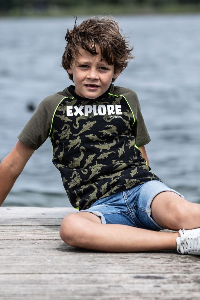 TYGO Boys Organic Raglan Crocodile Explore T-Shirt